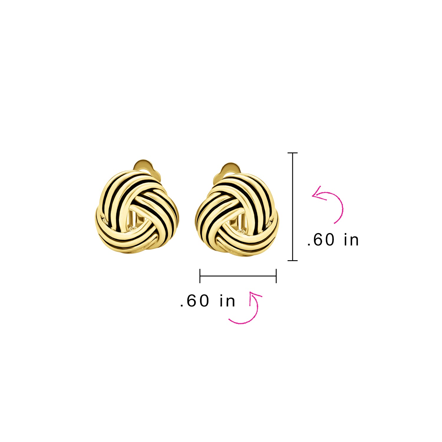 Rope Cable Love Knot Work Clip On Earrings Non Pierced Ears Black Oxidized Gold Plated (Set of 2)