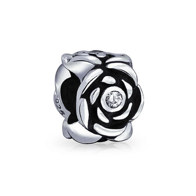 Set of 2 Heart Grandma Dangle & Flower Garden Black Rose Charm Bead Silver