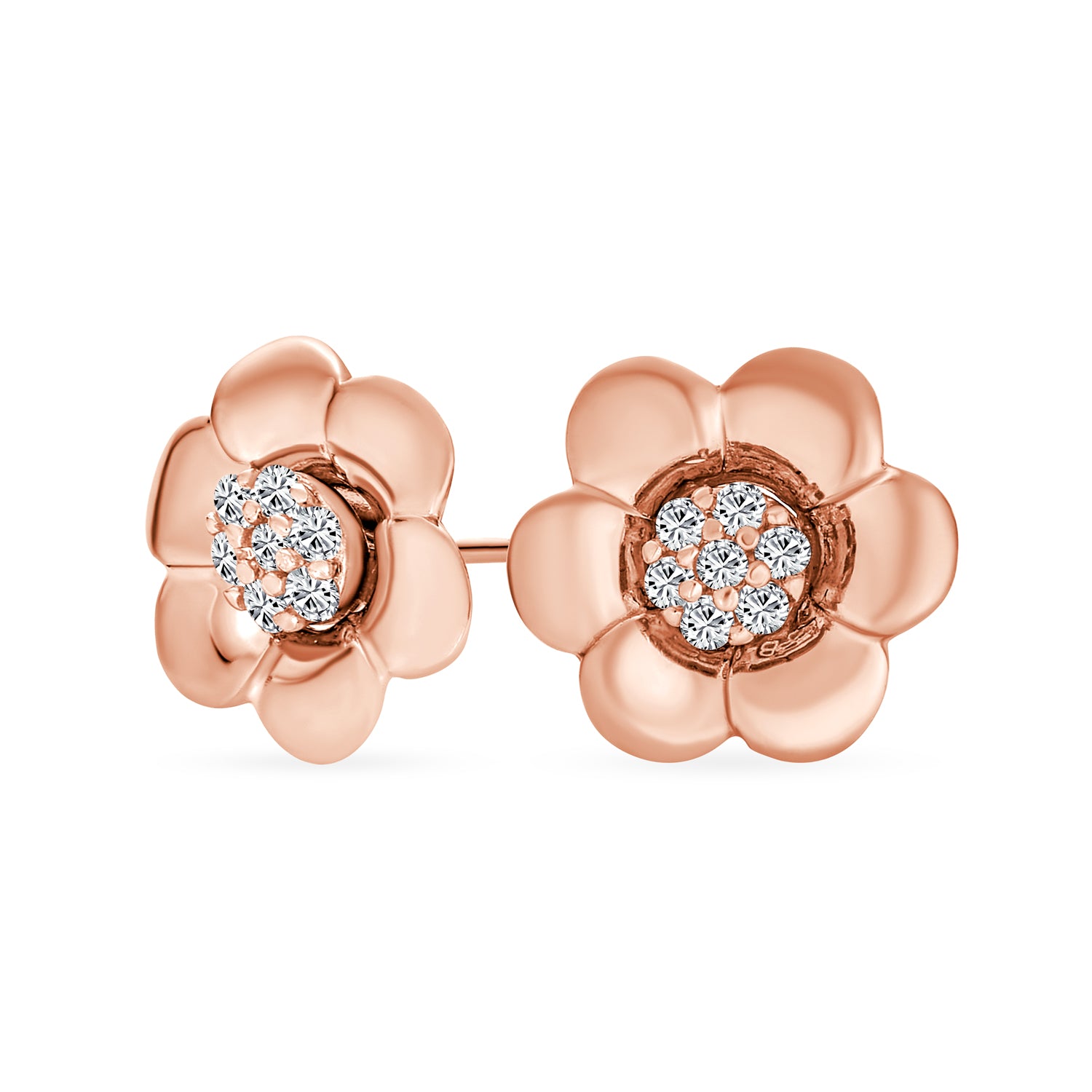 Tri-Tone CZ Infinity Bangle Bracelet & Rose Stud Earrings Set Rose Gold Plated