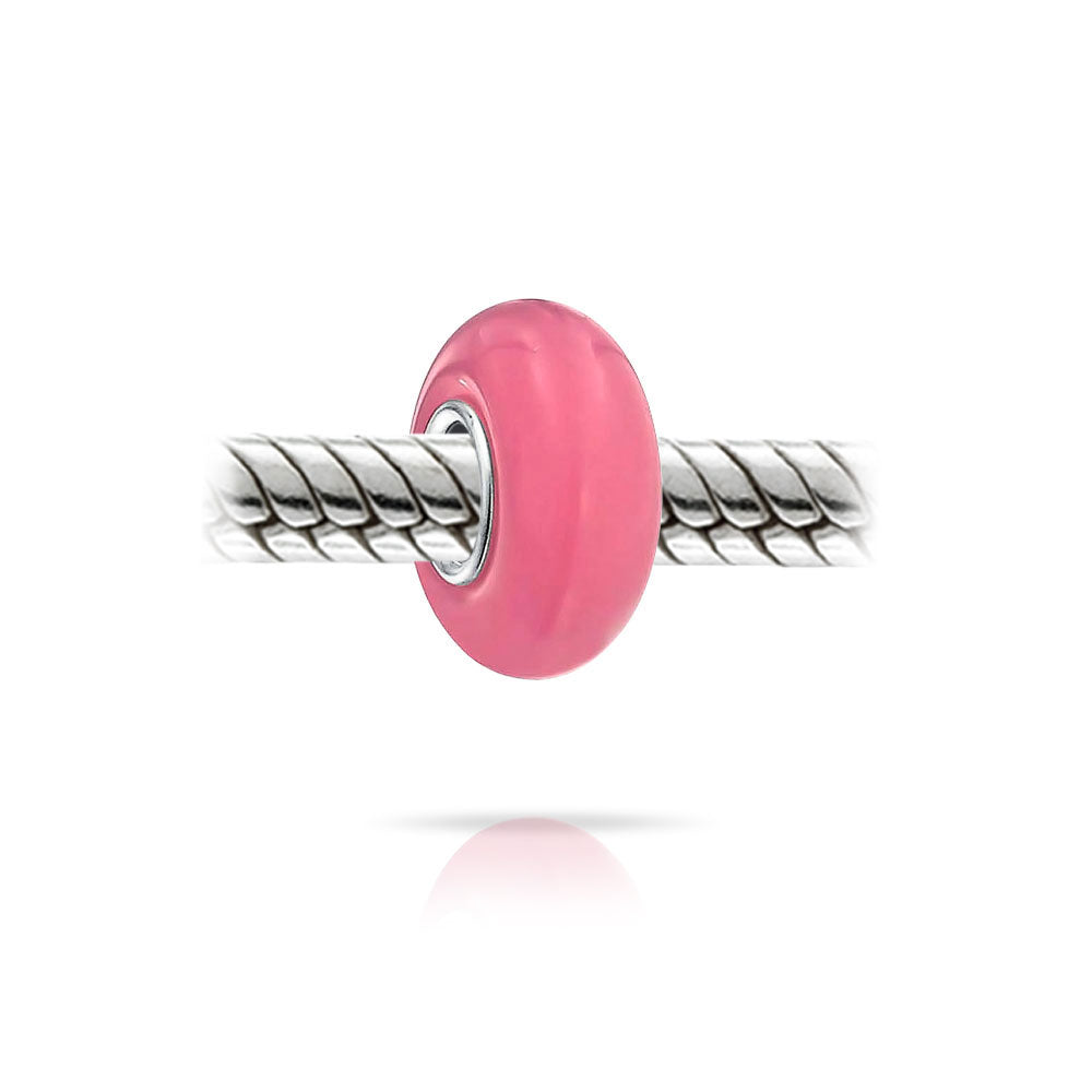 Set of 3 Breast Cancer Survivor Pink Ribbon Glass Spacer Charm Bead Silver Core