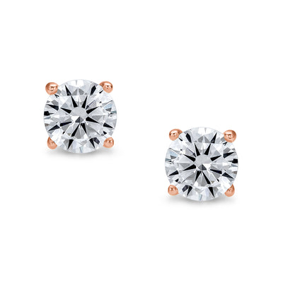 Round Brilliant Cut Solitaire .75CT CZ Stud Earrings Rose Gold Sterling Silver