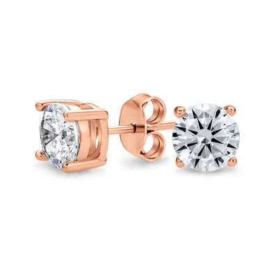 Round Brilliant Cut Solitaire .75CT CZ Stud Earrings Rose Gold Sterling Silver