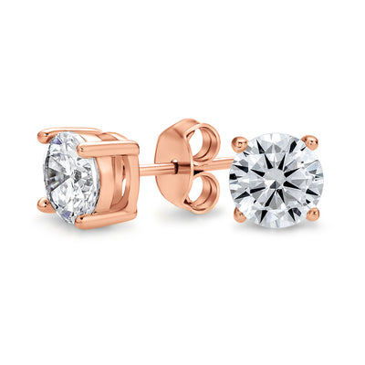 Round Brilliant Cut Solitaire .75CT CZ Stud Earrings Rose Gold Sterling Silver