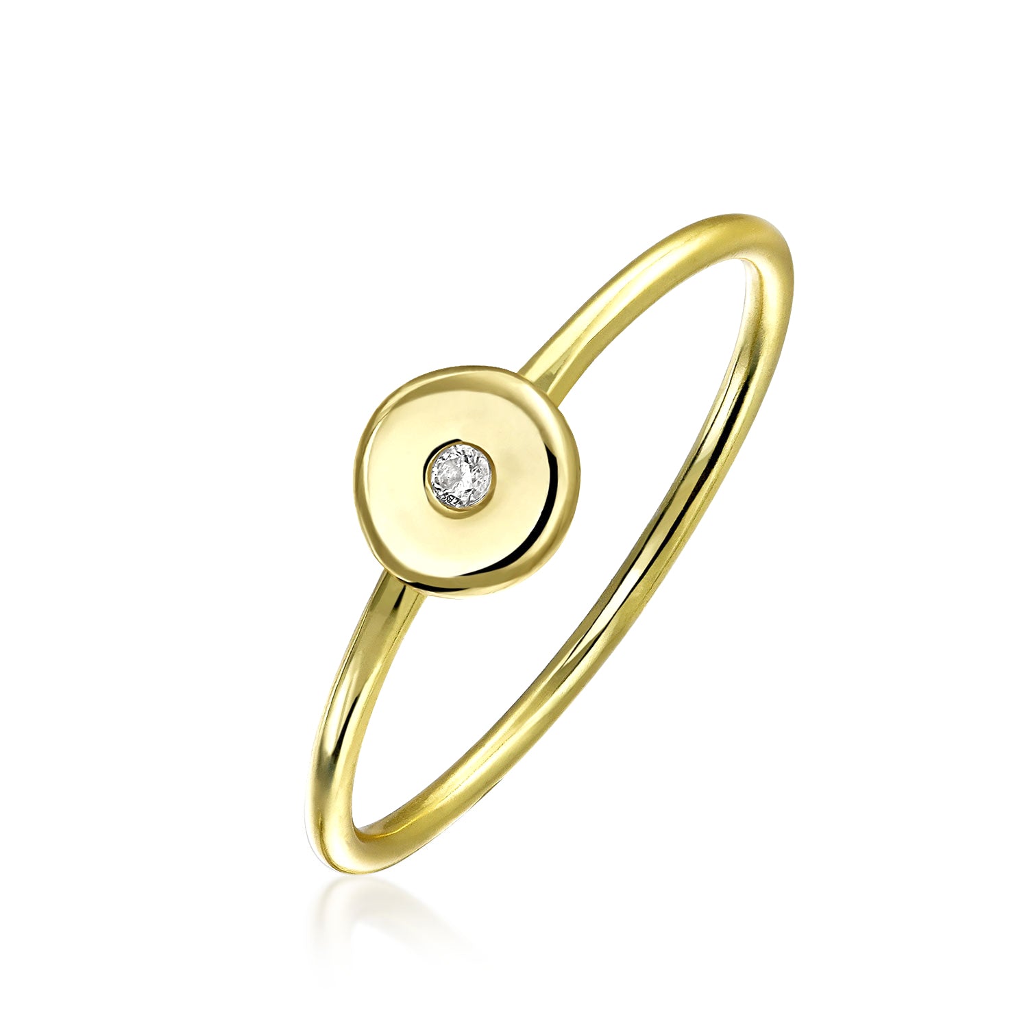 CZ Flat Round Disc Circle 14K Plated Silver Midi Knuckle Ring 1MM Band