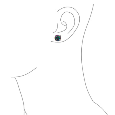 Set of 2 Round & Square Mystic Rainbow CZ Stud Earrings Silver Screw Back