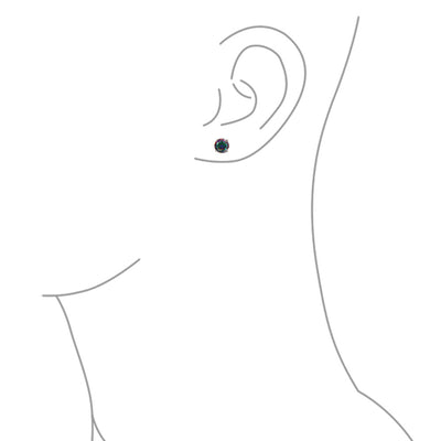 Set of 2 Round & Square Mystic Rainbow CZ Stud Earrings Silver Screw Back
