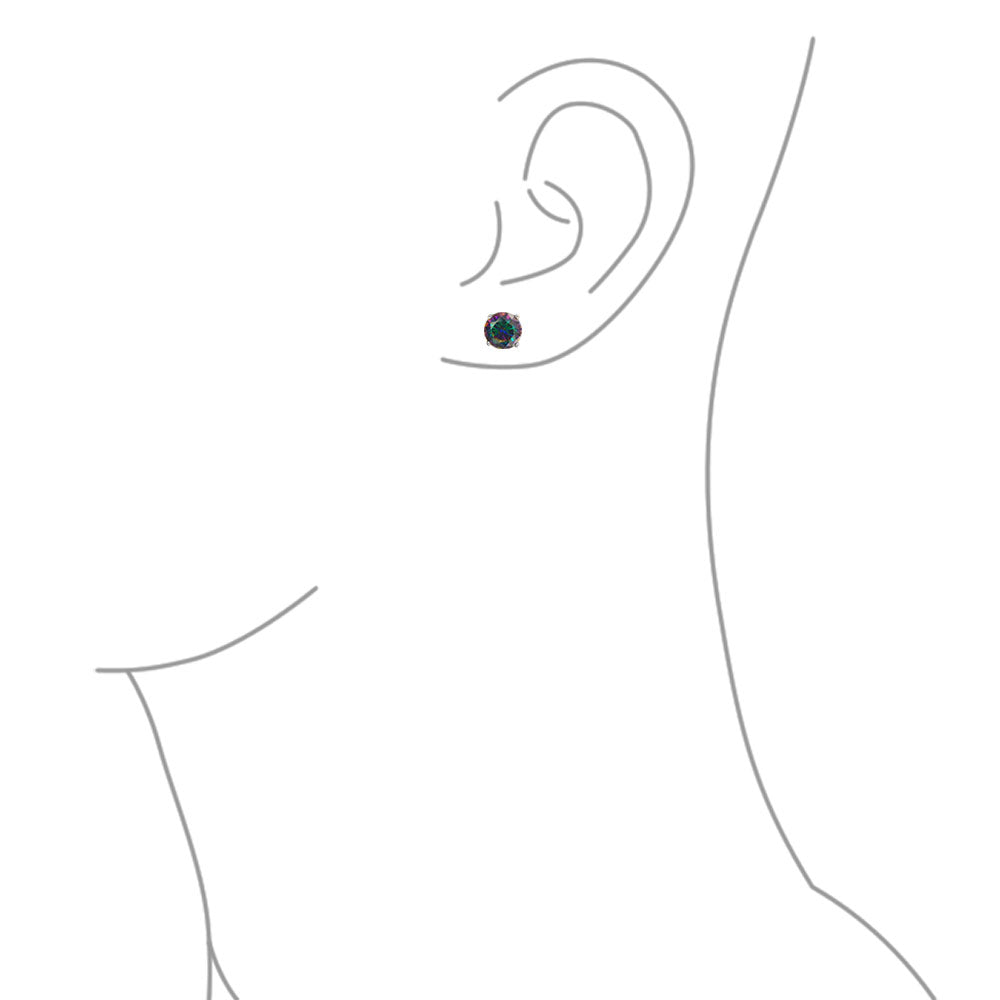 Set of 2 Round & Square Mystic Rainbow CZ Stud Earrings Silver Screw Back