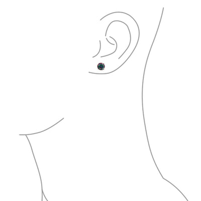 Set of 2 Round & Square Mystic Rainbow CZ Stud Earrings Silver Screw Back