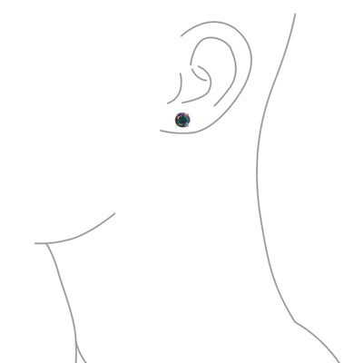 Set of 2 Round & Square Mystic Rainbow CZ Stud Earrings Silver Screw Back