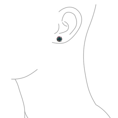 Set of 2 Round & Square Mystic Rainbow CZ Stud Earrings Silver Screw Back