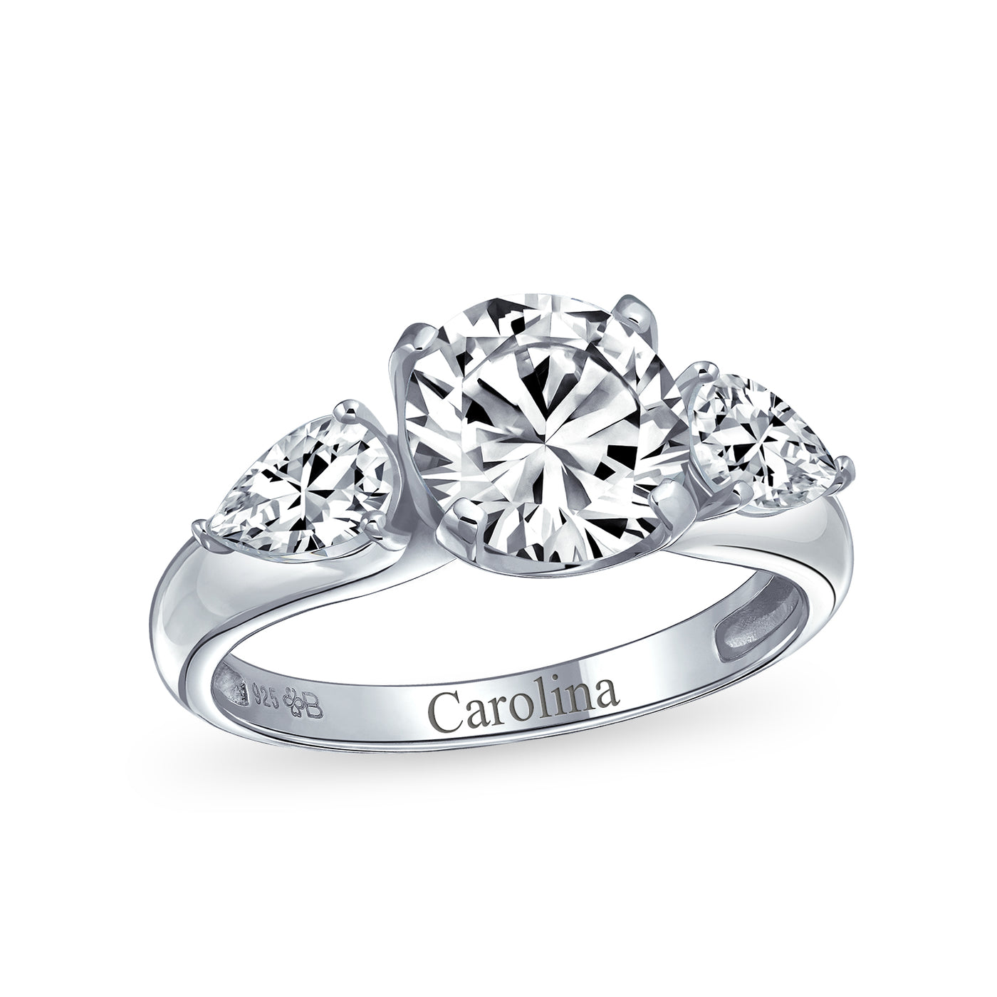 Timeless 3CT CZ Solitaire Round Engagement Ring with Trillion Side Stones Silver