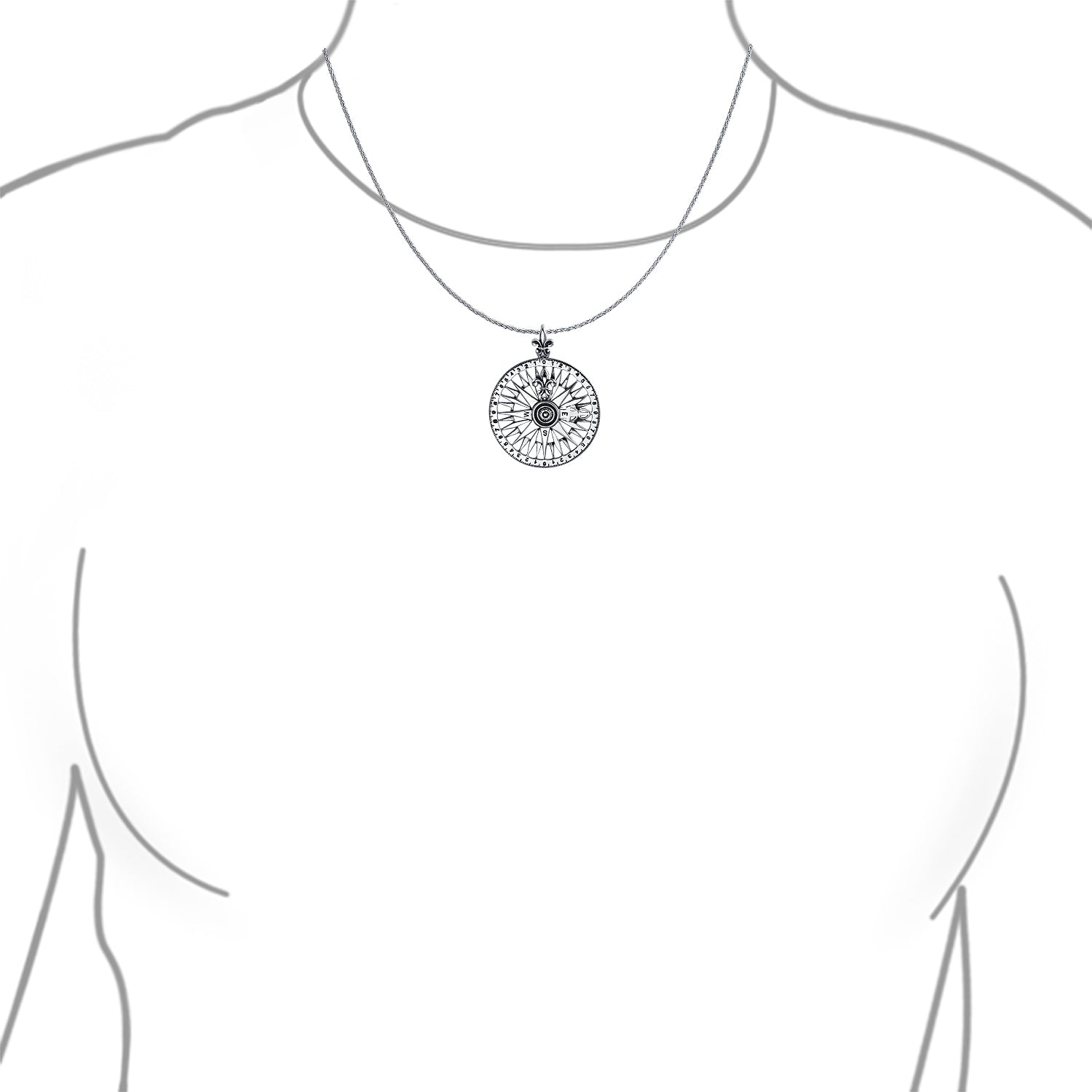 Unisex Celtic Fleur De Lis Compass Pendant Necklace in Oxidized Sterling Silver
