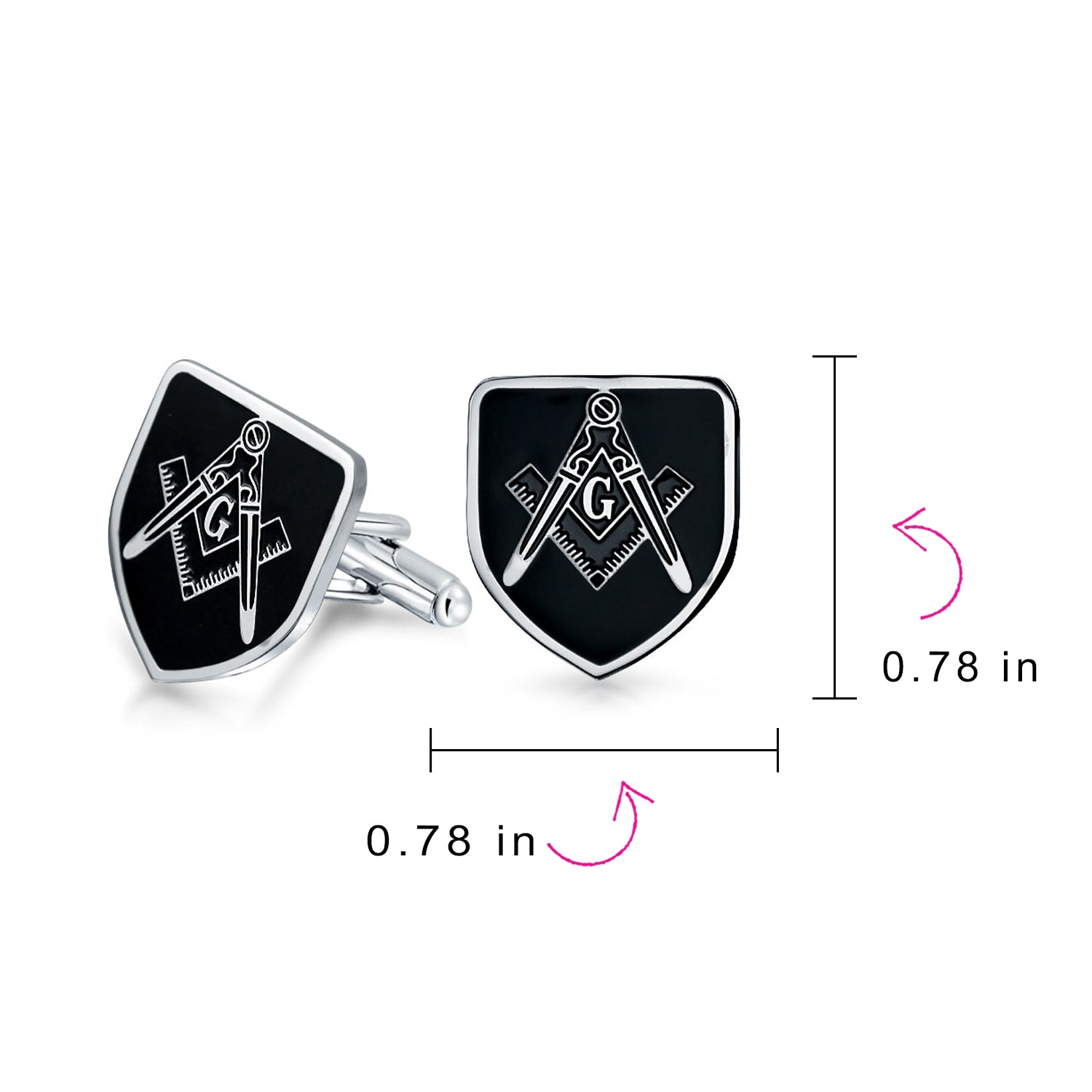 Freemasons Compass Shield Masonic Cuff Links For Men Blue Black Two Tone Silver Gold Stainless Steel