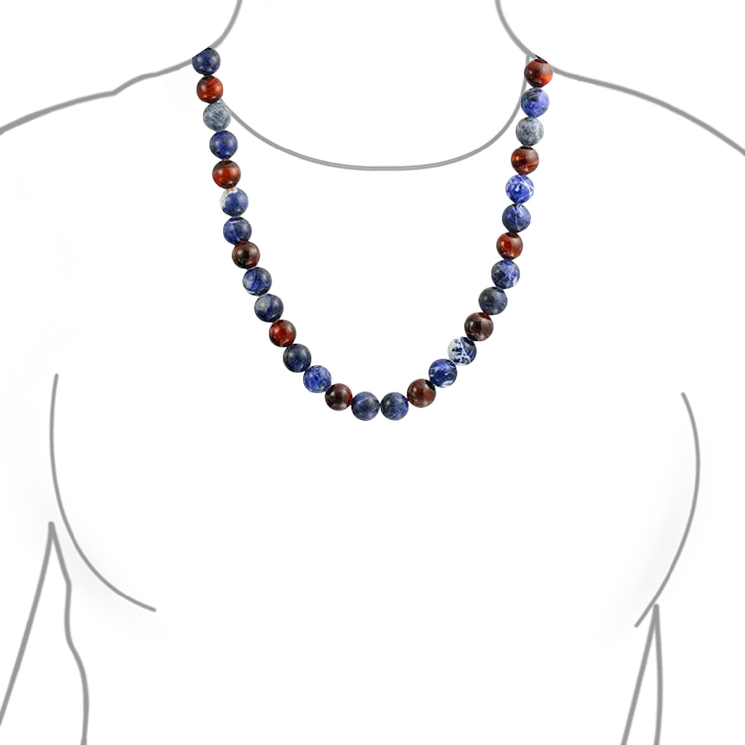 Bali Style Clasp Brown Blue Natural Stones Bead Strand Necklace Stainless Steel