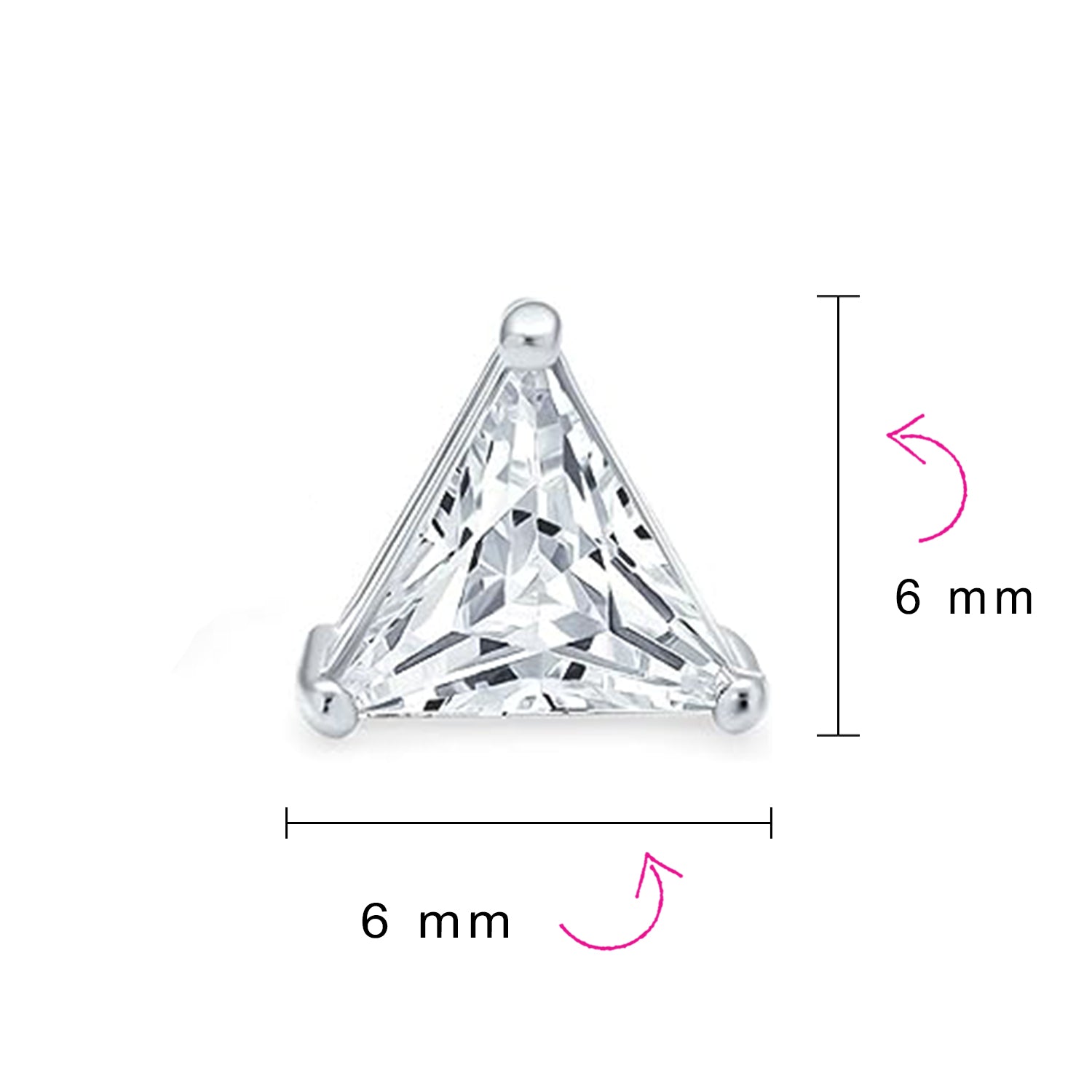 Set of 2 Triangle Clear Cubic Zirconia Stud Earrings Gold Plated Silver 10MM