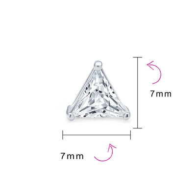 Set of 2 Triangle Clear Cubic Zirconia Stud Earrings Gold Plated Sterling Silver