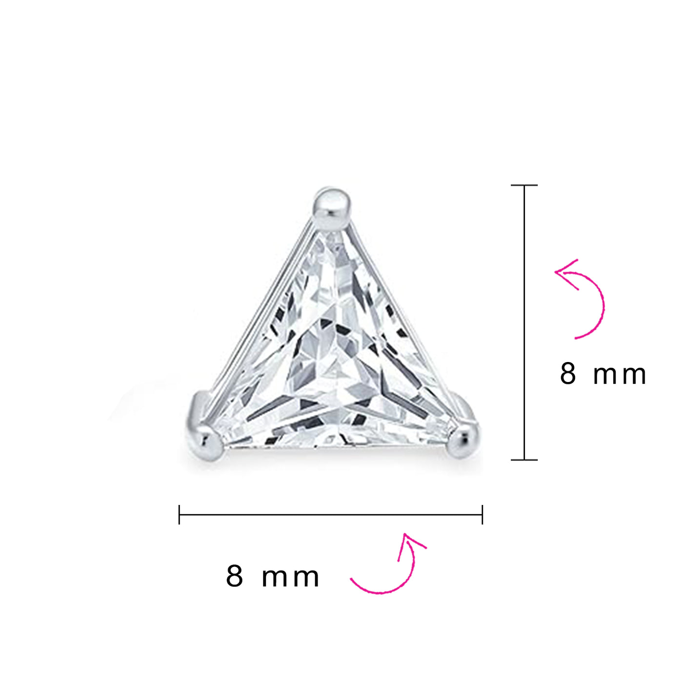 Set of 2 Triangle Clear Cubic Zirconia Stud Earrings Gold Plated Sterling Silver