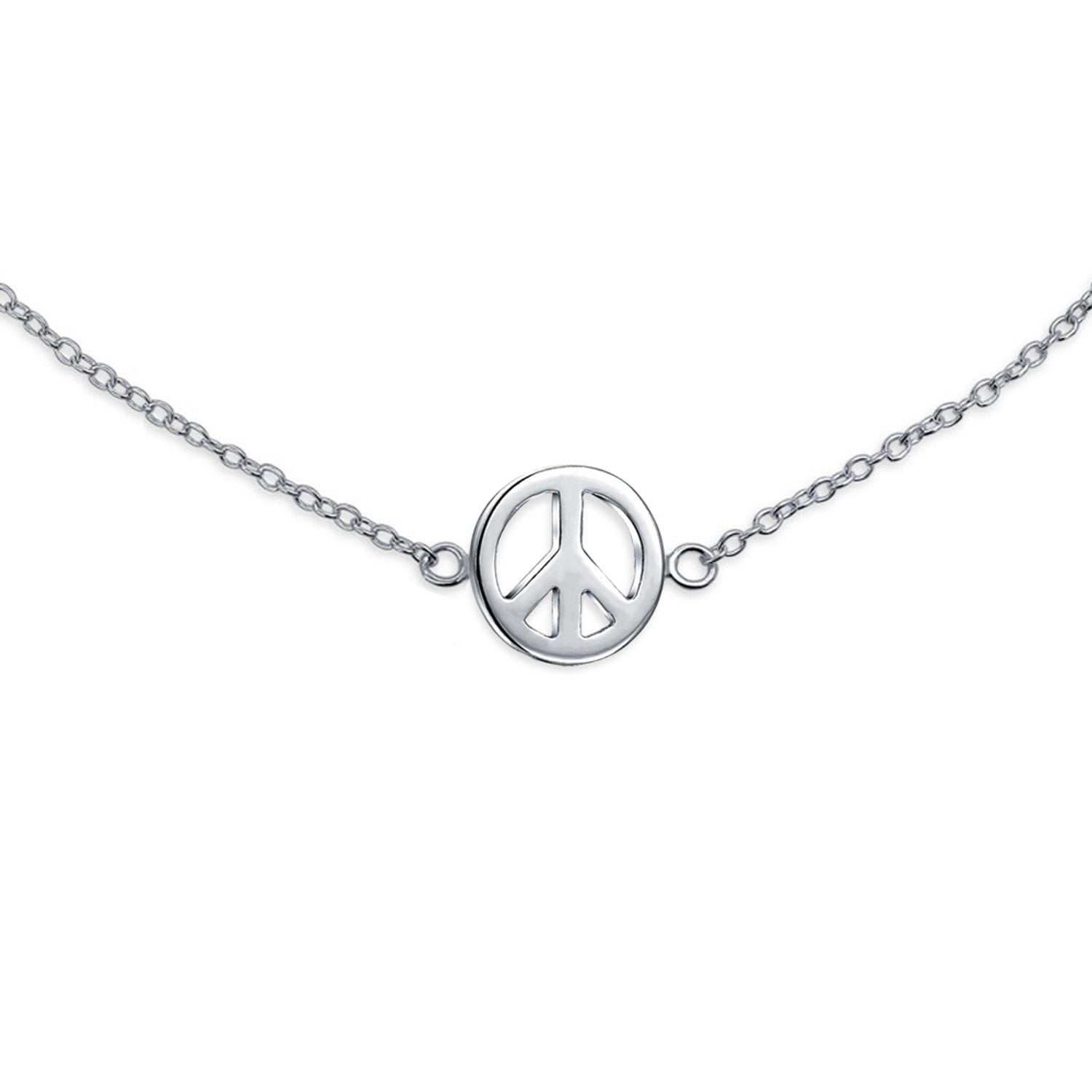 World Peace Sign Symbol Anklet Charm Ankle Bracelet .925 Sterling Silver Adjustable