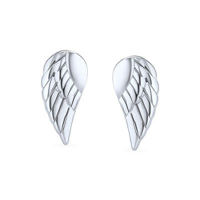 Set of 2 Angel Wing Feather Stud Earrings Chain Sterling Silver Double Piercing