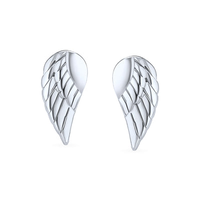 Delicate Guardian Angel Wing Feather Stud Earrings, Sterling Silver for Cartilage