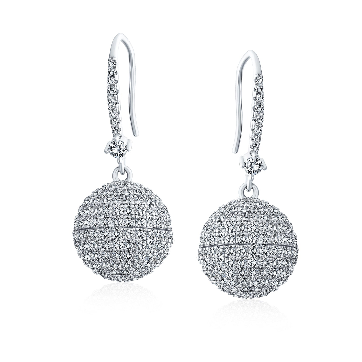 Modern Cocktail Pave CZ Statement Disco Ball Earrings Cubic Zirconia Silver Plated