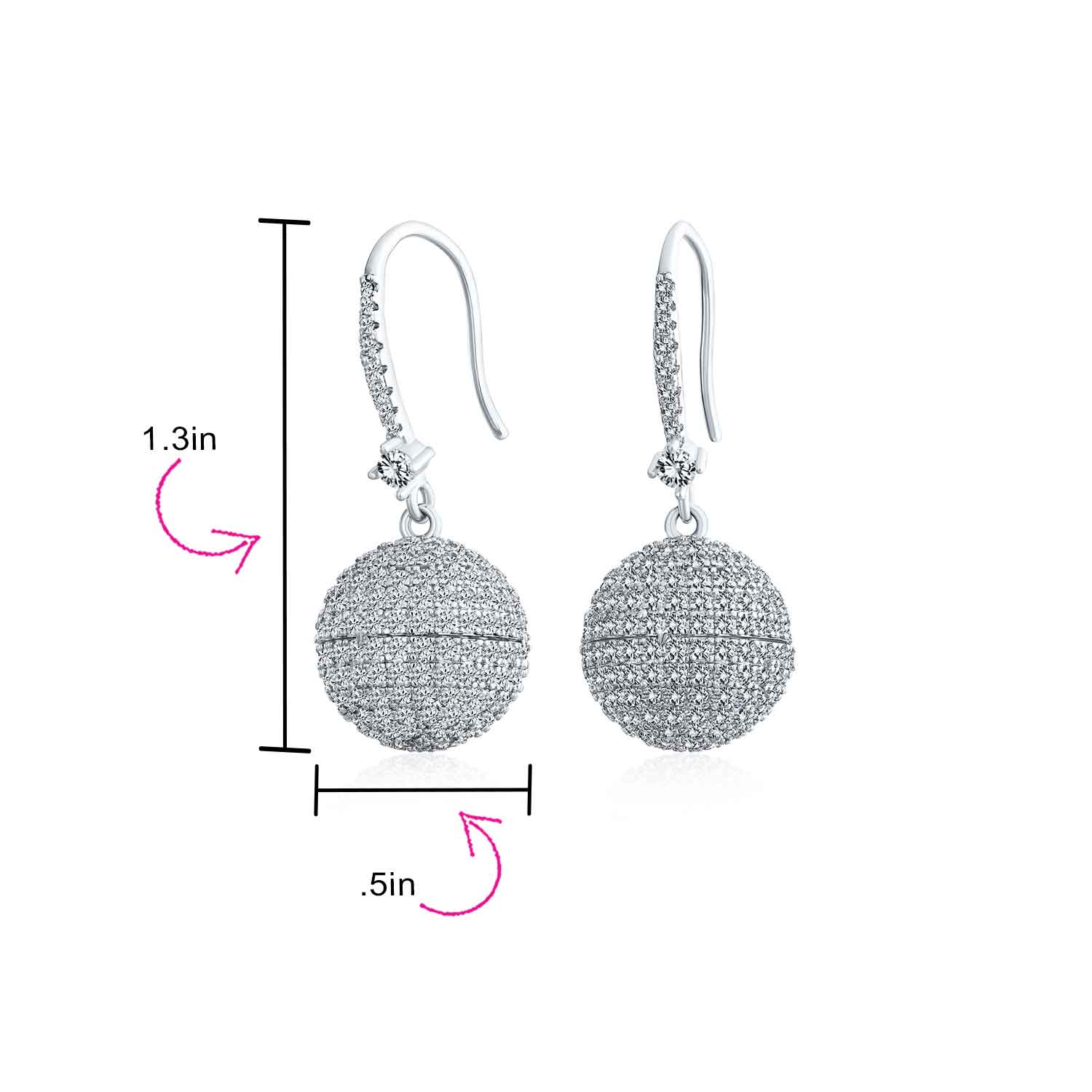 Modern Cocktail Pave CZ Statement Disco Ball Earrings Cubic Zirconia Silver Plated