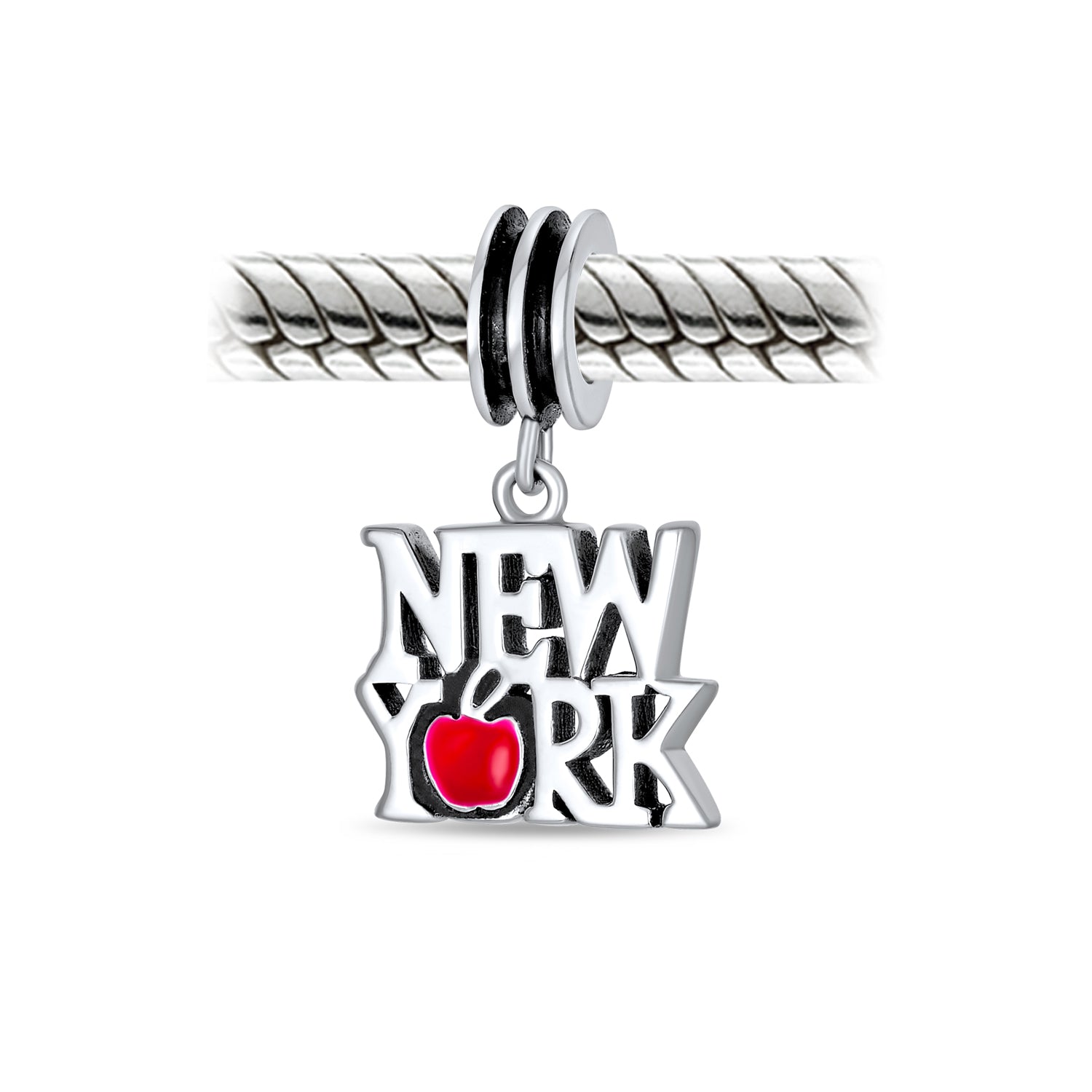 Big Apple Travel Vacation I Love New York Dangle Charm Bead .925 Sterling Silver For Bracelet