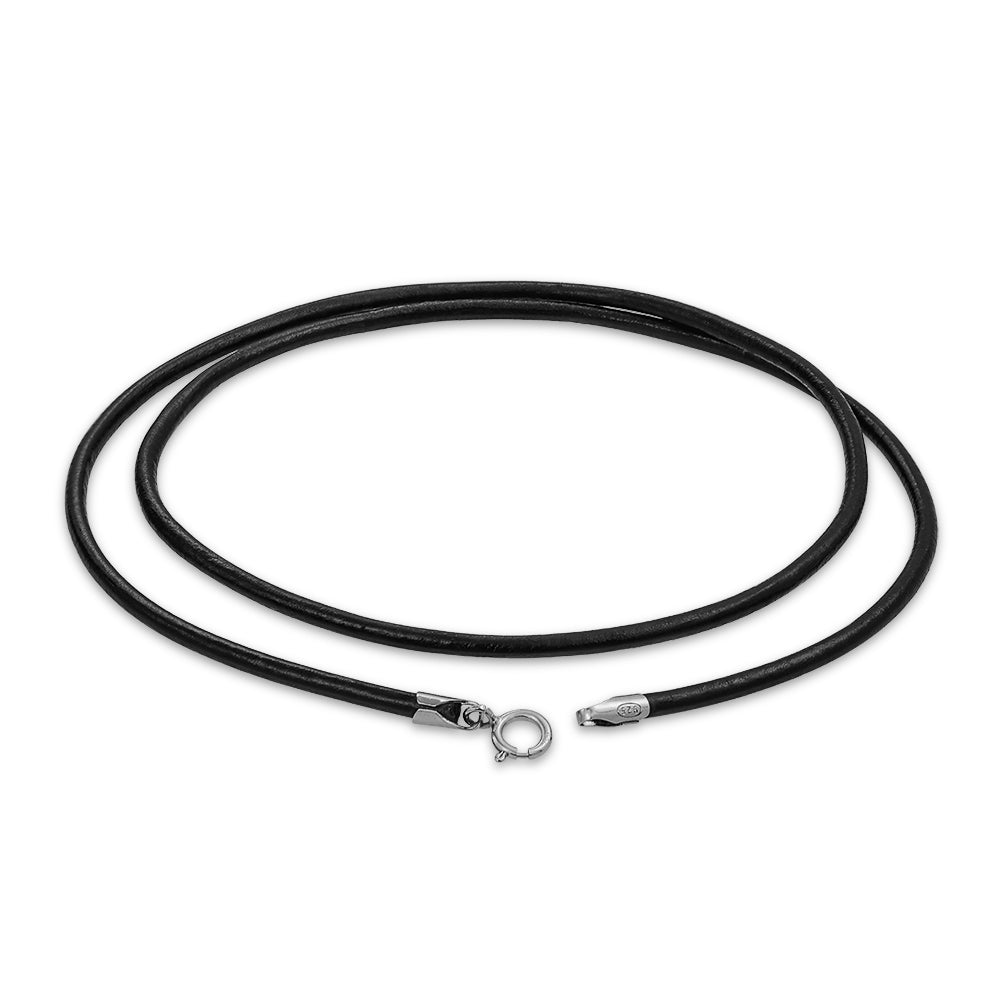 Genuine Black Leather Cord Necklace for Men with Sterling Silver Clasp 16-24 Inch