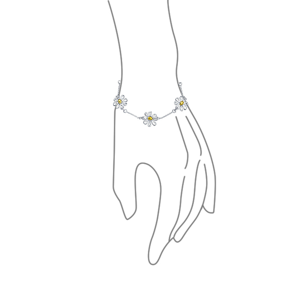 Sunflower Daisy Charm Bracelet .925 Sterling Silver Two Tone Station Flower Spring Summer 14K Gold