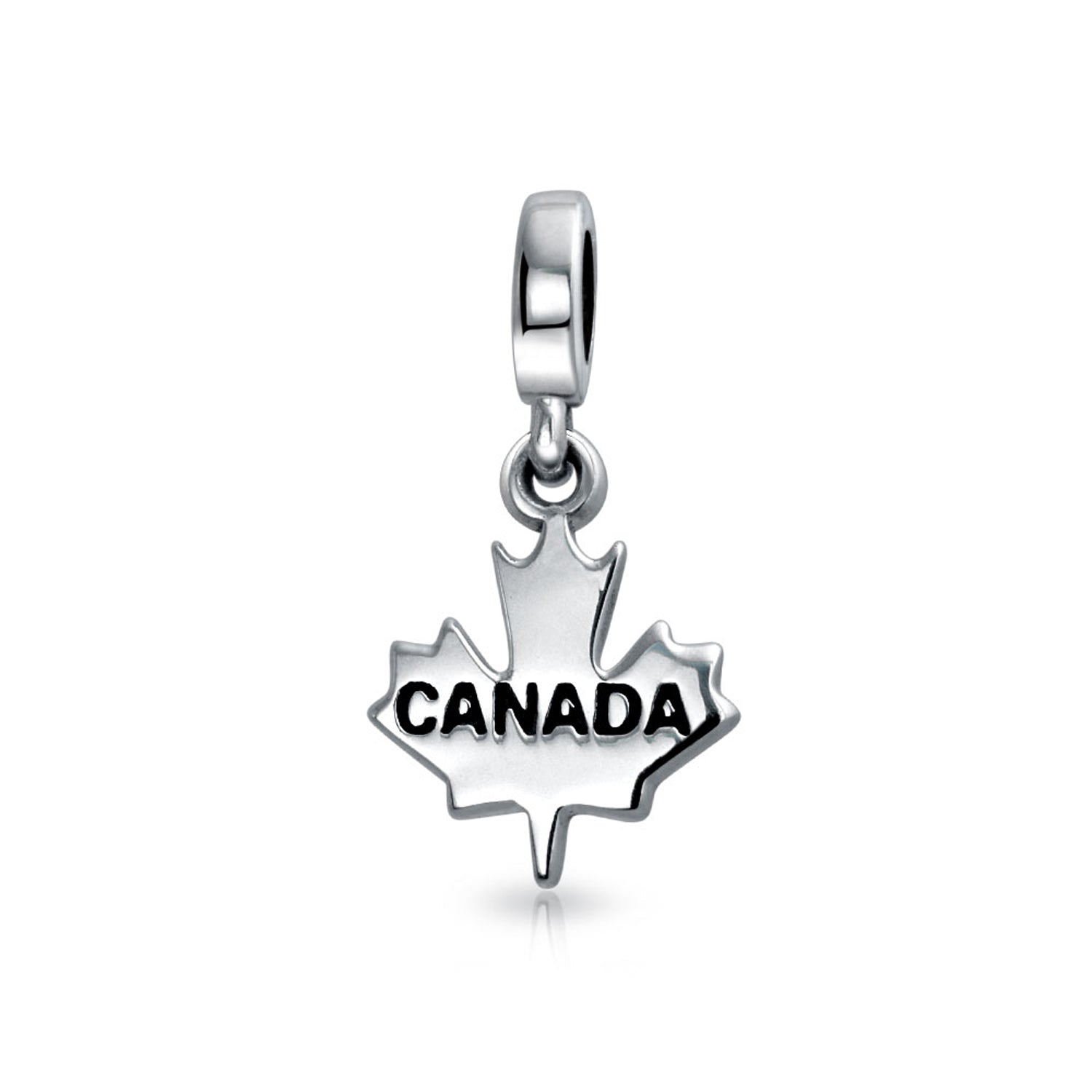 Canada Symbol Maple Leaf Dangle Charm Bead .925 Sterling Silver For Bracelet