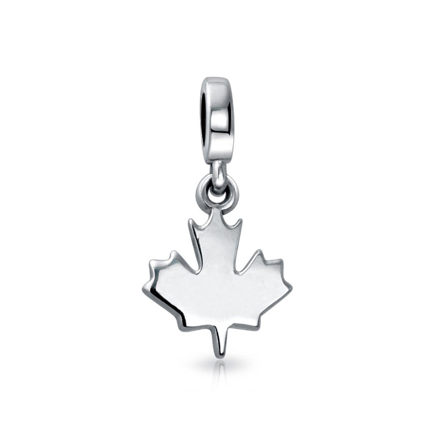 Canada Symbol Maple Leaf Dangle Charm Bead .925 Sterling Silver For Bracelet