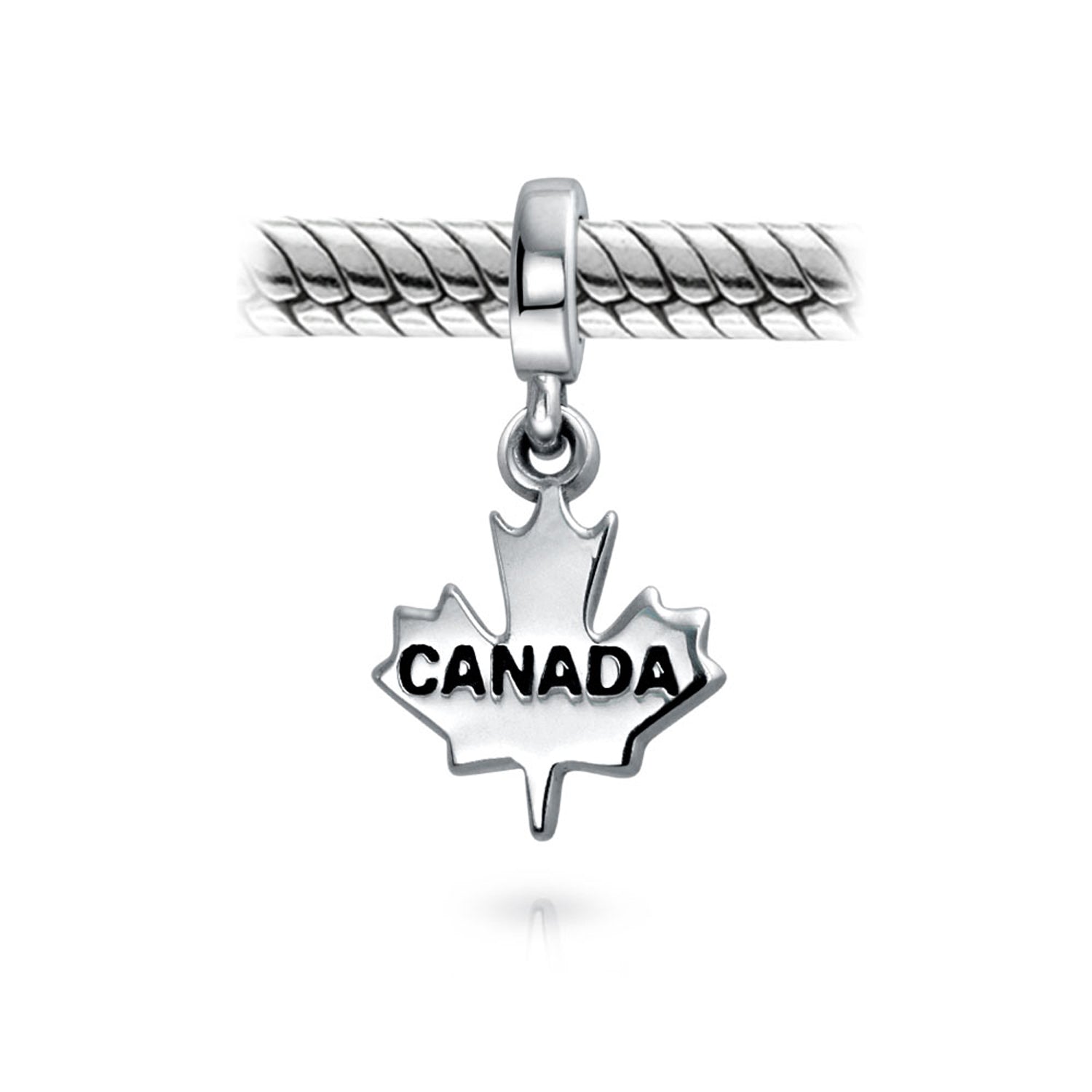 Canada Symbol Maple Leaf Dangle Charm Bead .925 Sterling Silver For Bracelet
