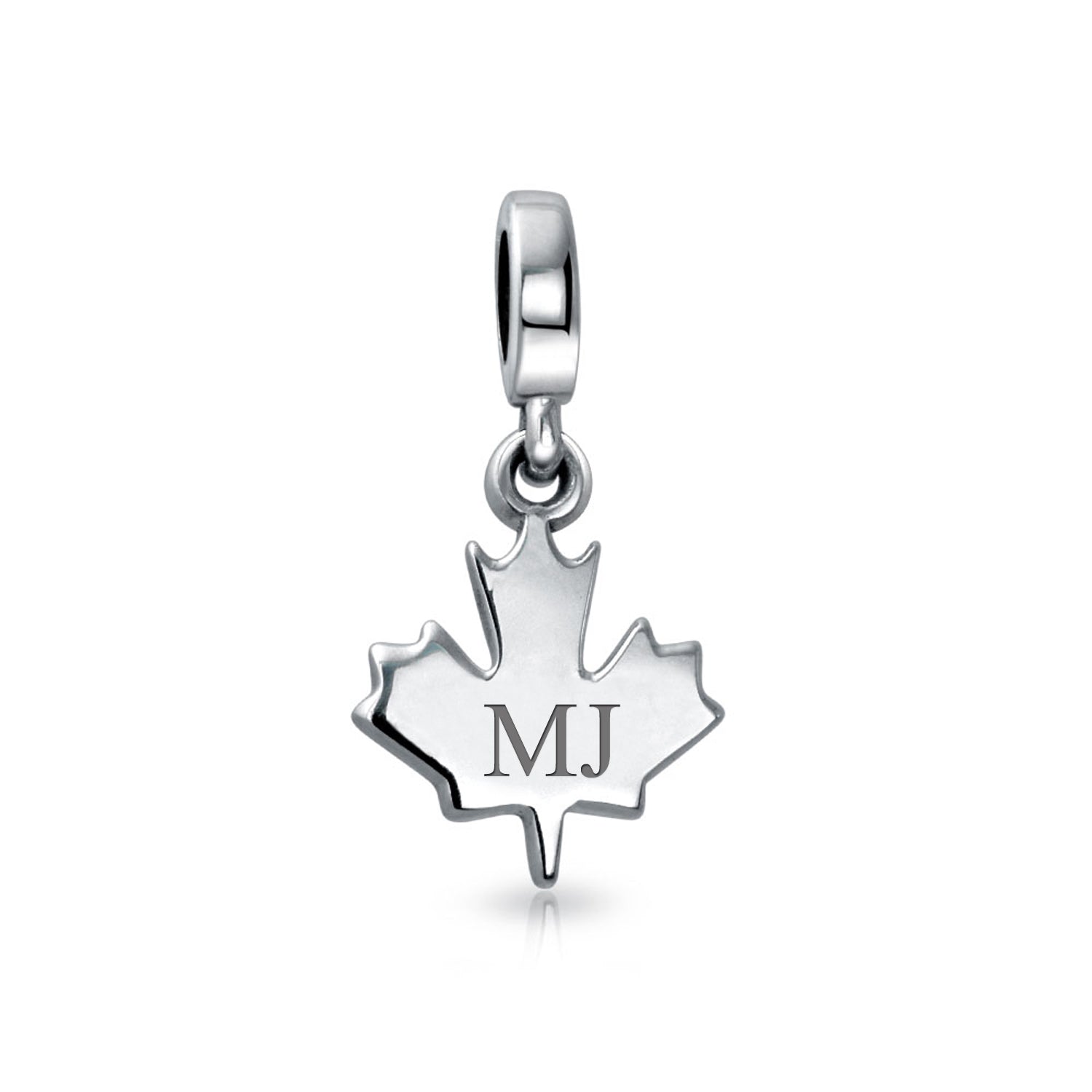 Canada Symbol Maple Leaf Dangle Charm Bead .925 Sterling Silver For Bracelet