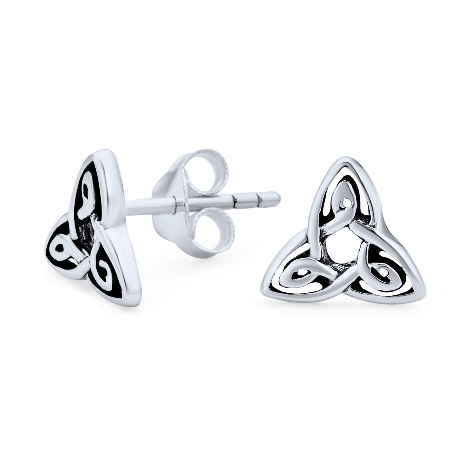 Set of 2 Celtic Infinity Knot & Round Triskele Stud Earrings Oxidized Silver