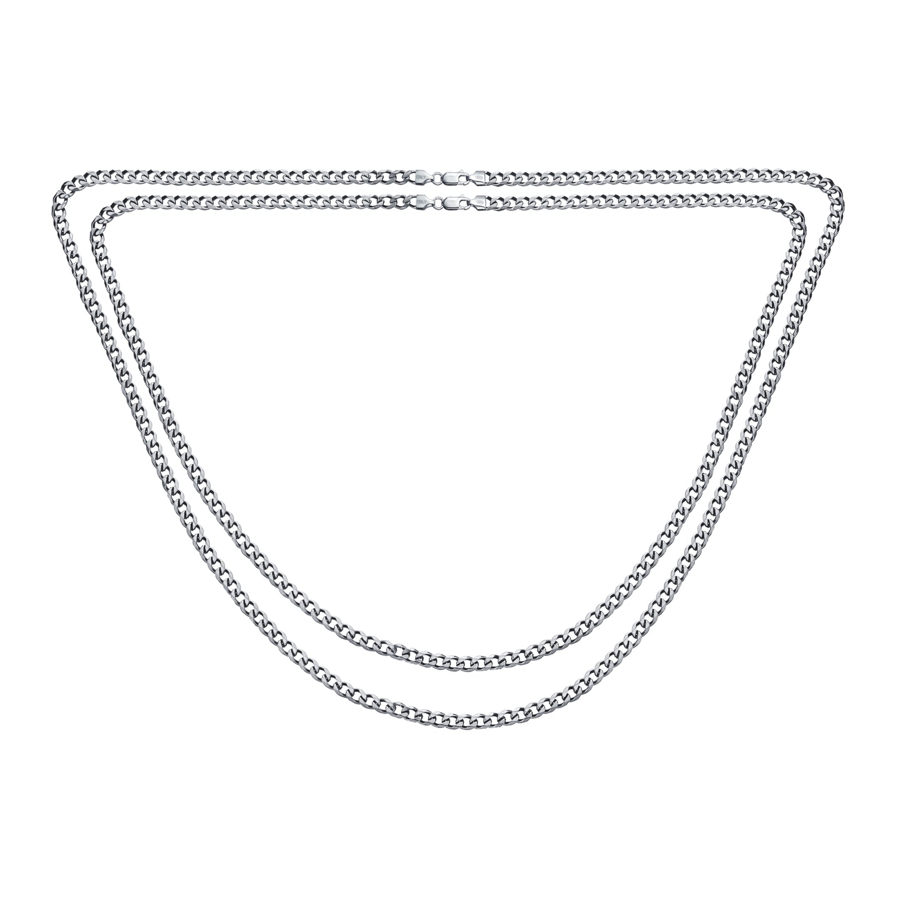 Set of 2 Solid 6MM Sterling Silver Miami Cuban Curb Chain Necklace 18 & 20 Inch