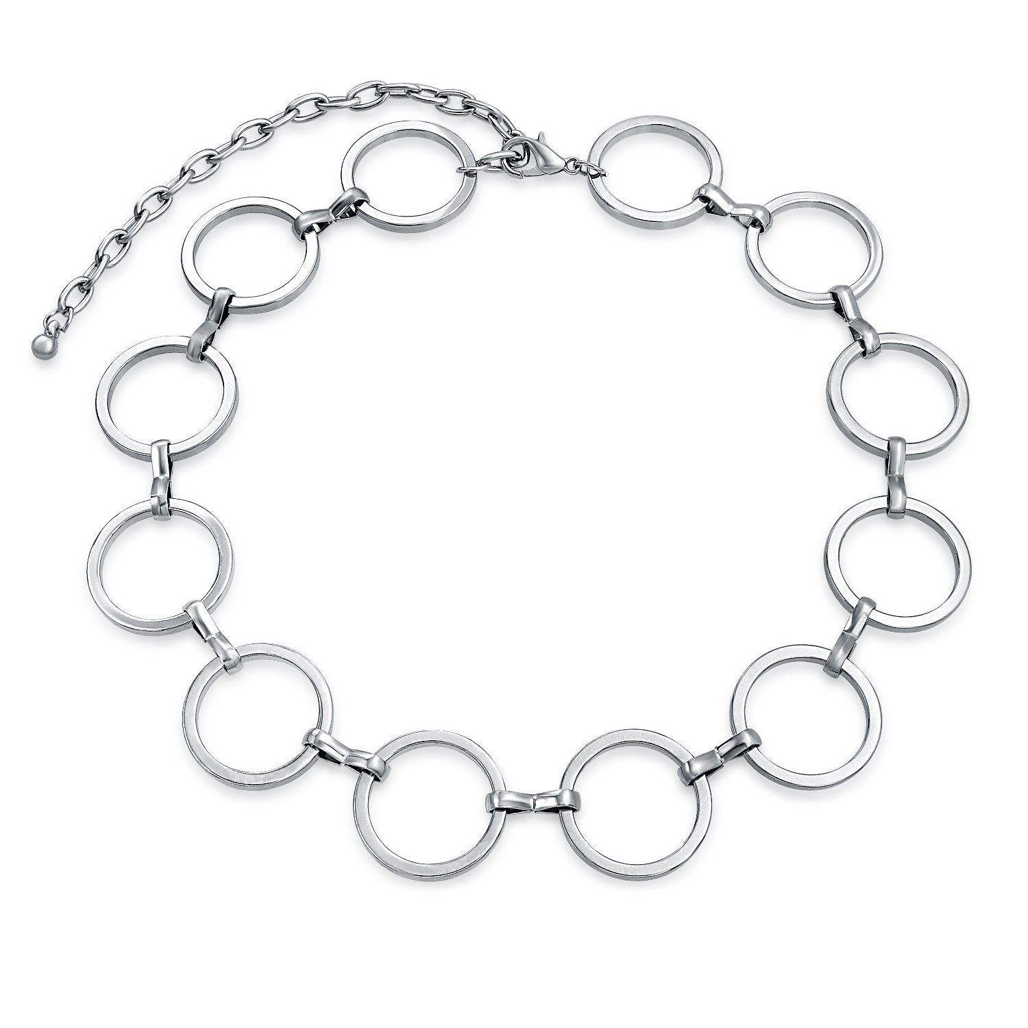 Geometric Retro Mod Fashion Circle Choker Necklace in Silver Tone Metal