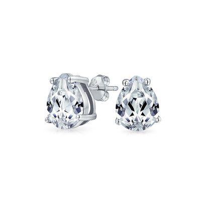 Set of 2 Pear Shape CZ Stud Earrings Teardrop Solitaire Gold Sterling Silver 6MM