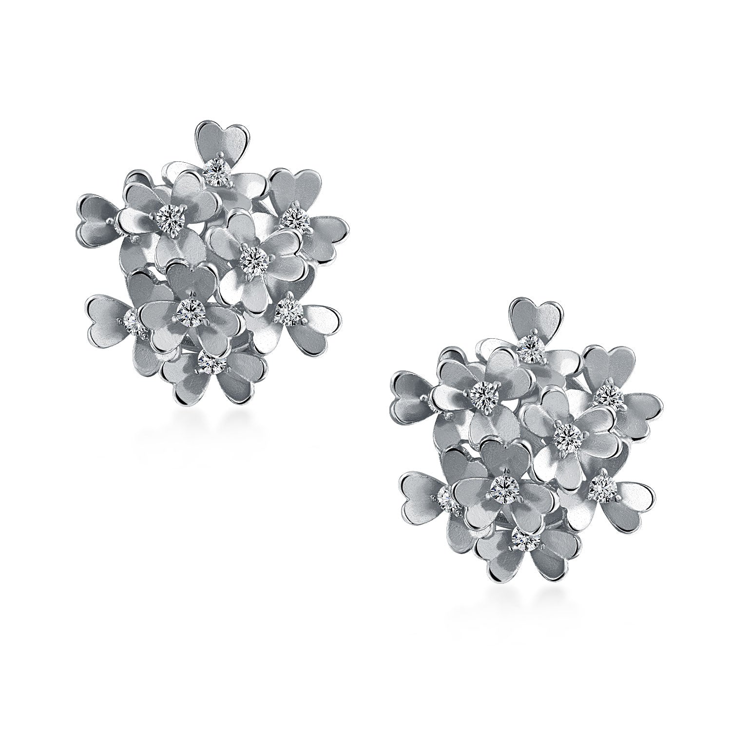 Bouquet Of Flower Clip On CZ Accent Button Style Non Pierced Ears Rose Yellow Gold Plated (Set of 3)