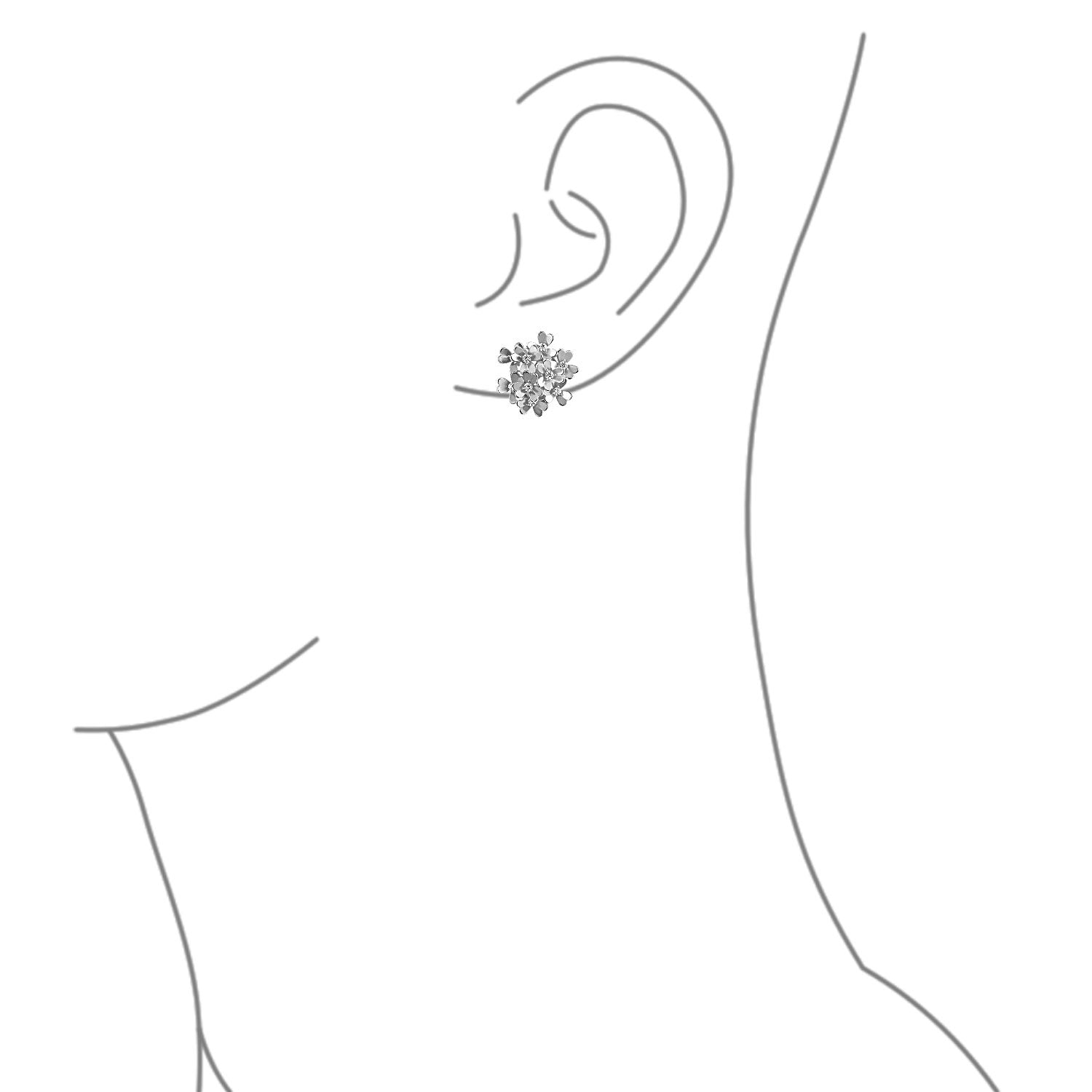 Bouquet Of Flower Clip On CZ Accent Button Style Non Pierced Ears Rose Yellow Gold Plated (Set of 3)