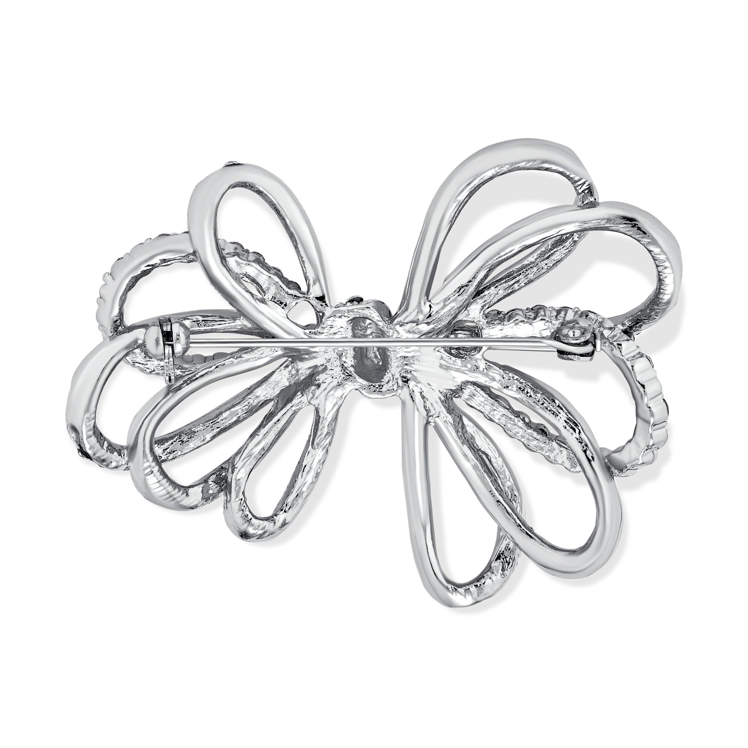 Set of 2 Large Bridal Holiday Crystal Wedding Bow Brooch Pin Silver Gold Plated