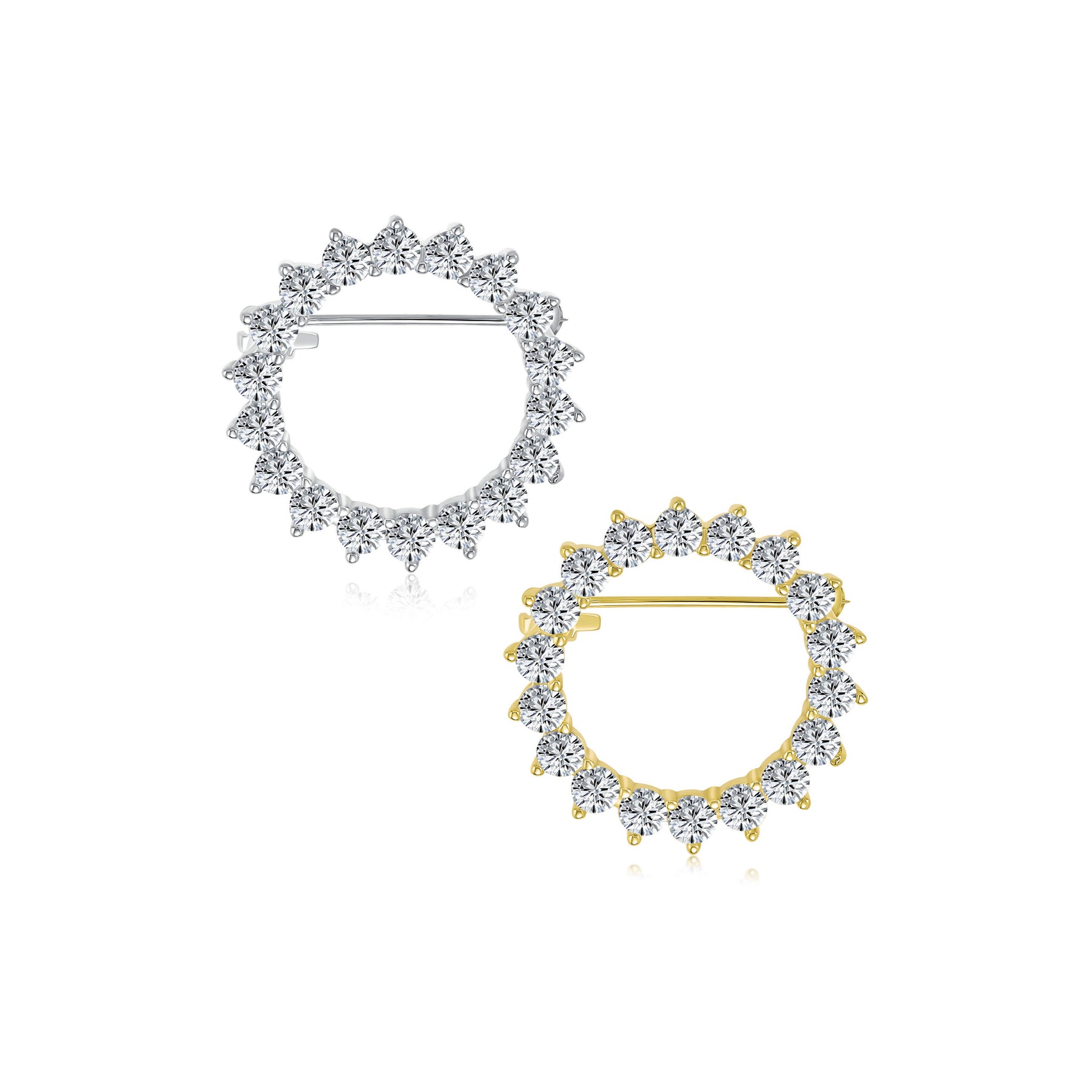 Set of 2 Bridal Marquise CZ Circle Brooch Pin for Wedding Gold Silver Plated