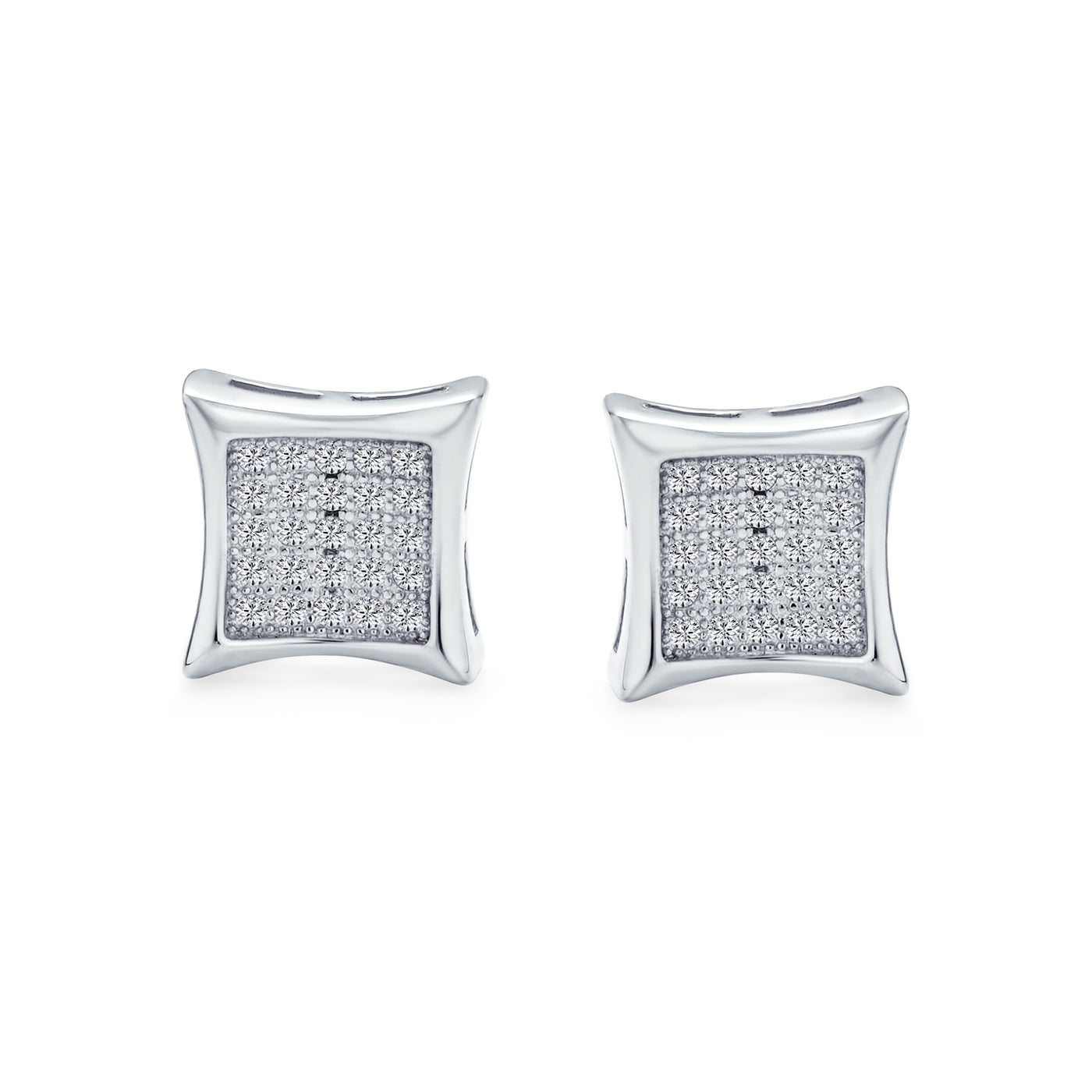 Set of 2 Square Shaped CZ Stud Earrings Gold Plated Sterling Silver