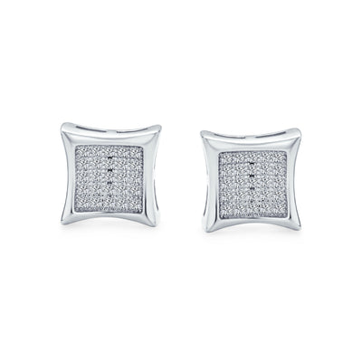 Set of 2 Square Shaped CZ Stud Earrings Gold Plated Sterling Silver