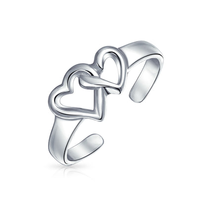 Set of 2 Interlocking Hearts & Flower Carved Swirl Midi Toe Ring Sterling Silver