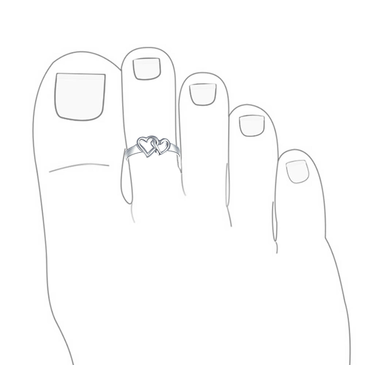 Set of 2 Interlocking Hearts & Flower Carved Swirl Midi Toe Ring Sterling Silver