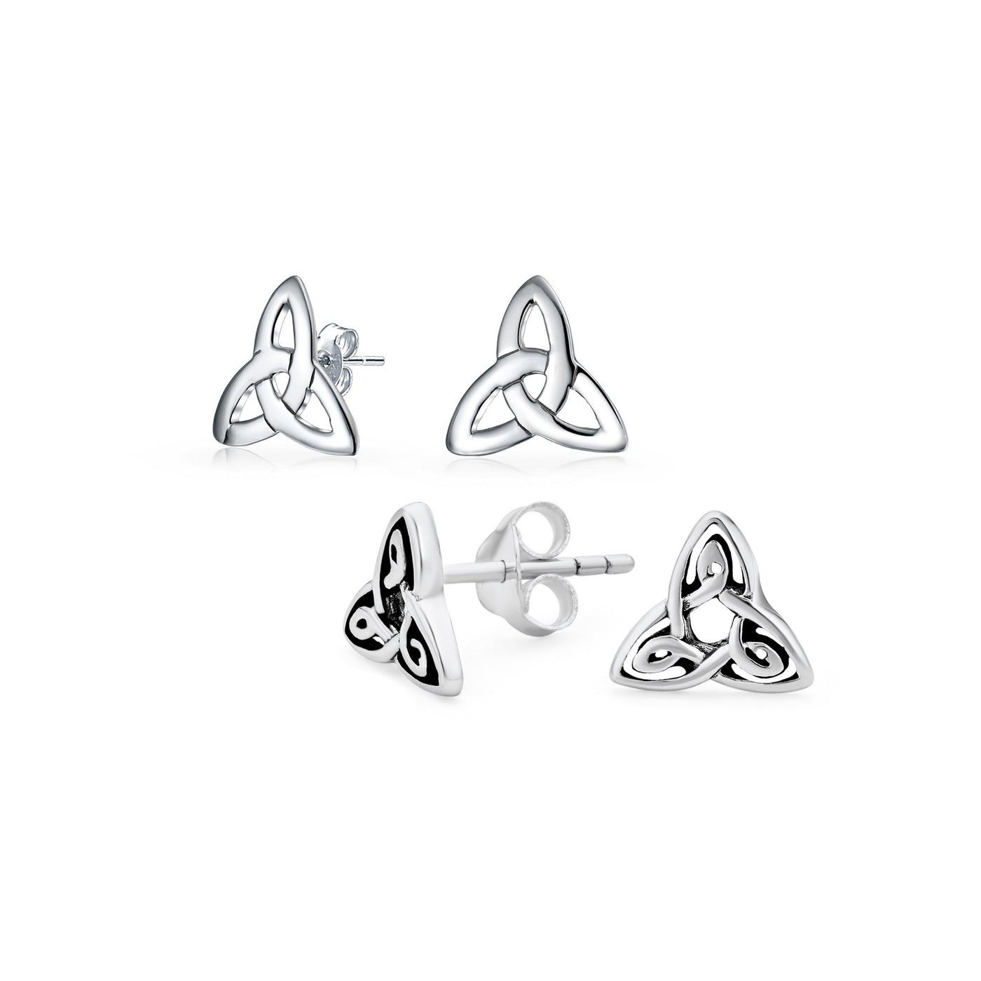 Set of 2 Small Celtic Irish Lover Infinity Knot Stud Earrings Oxidized Silver