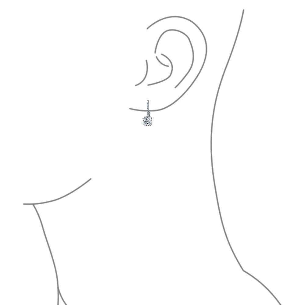 Solitaire Princess Square CZ Drop Earrings Sterling Silver
