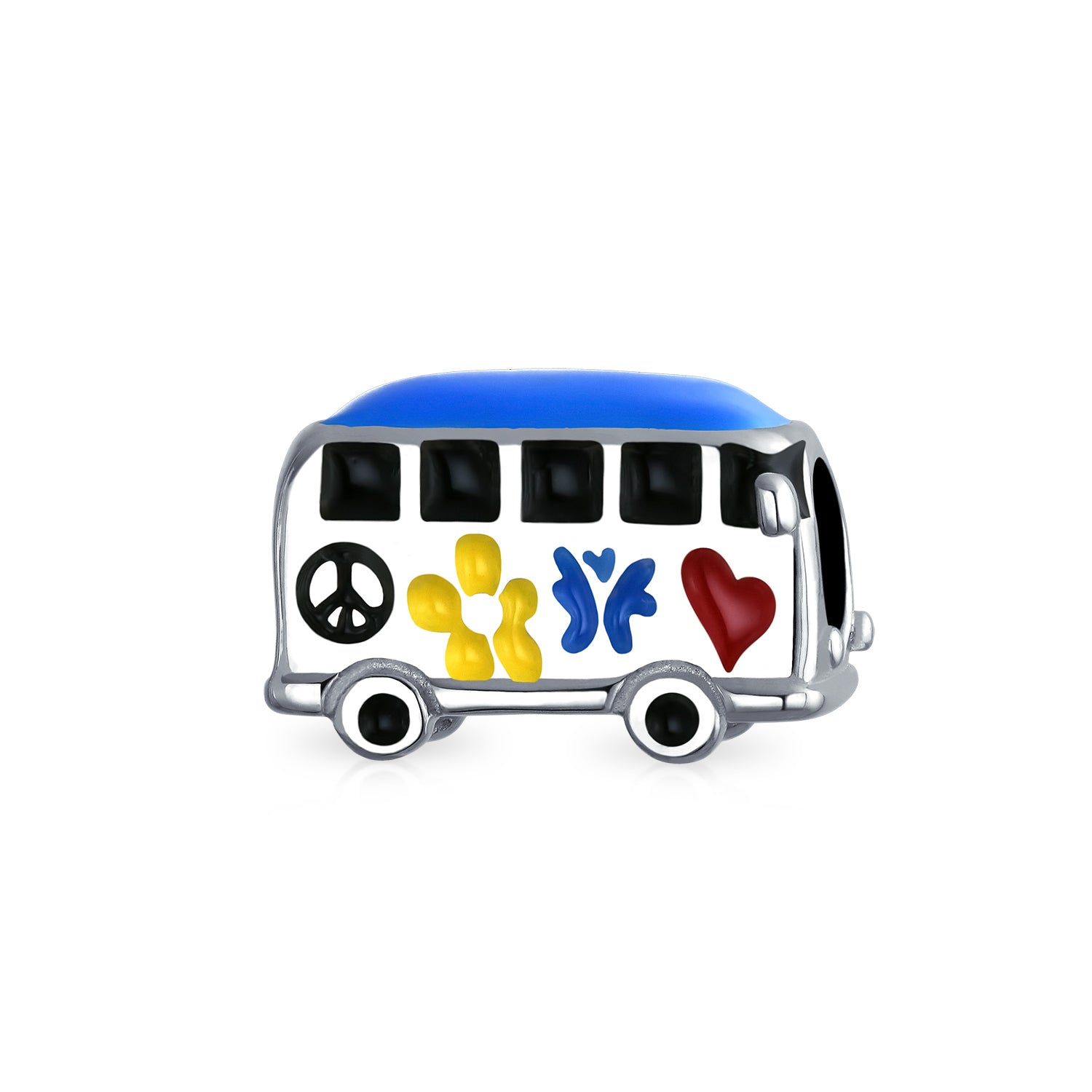 .925 Sterling Silver Multi Color Retro 1960S Peace Love Hippie Volk Wagon Van Bus Charm Bead