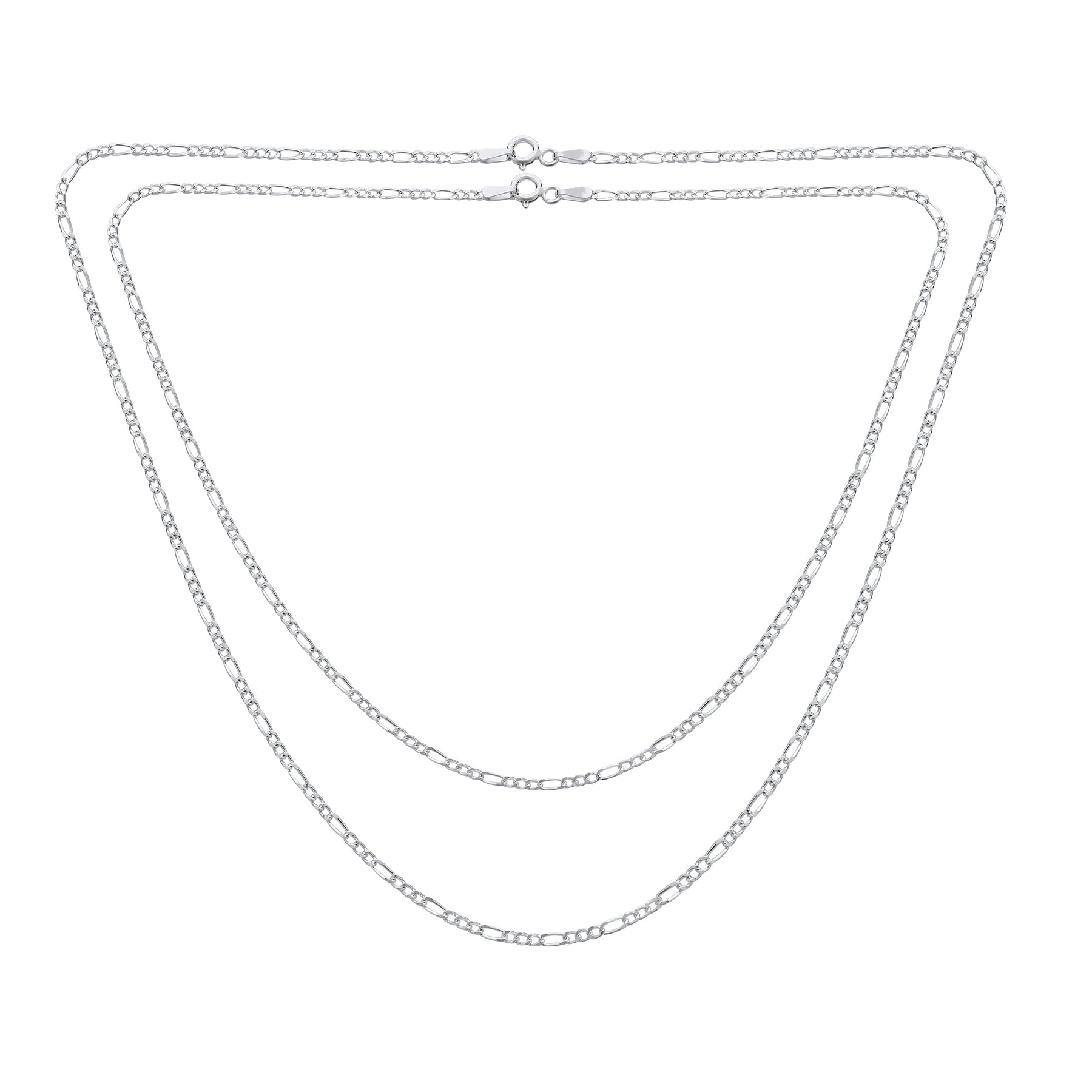 Set of 2 Thin 50 Gauge Sterling Silver Figaro Chain Necklace 20 Inch and 24 Inch