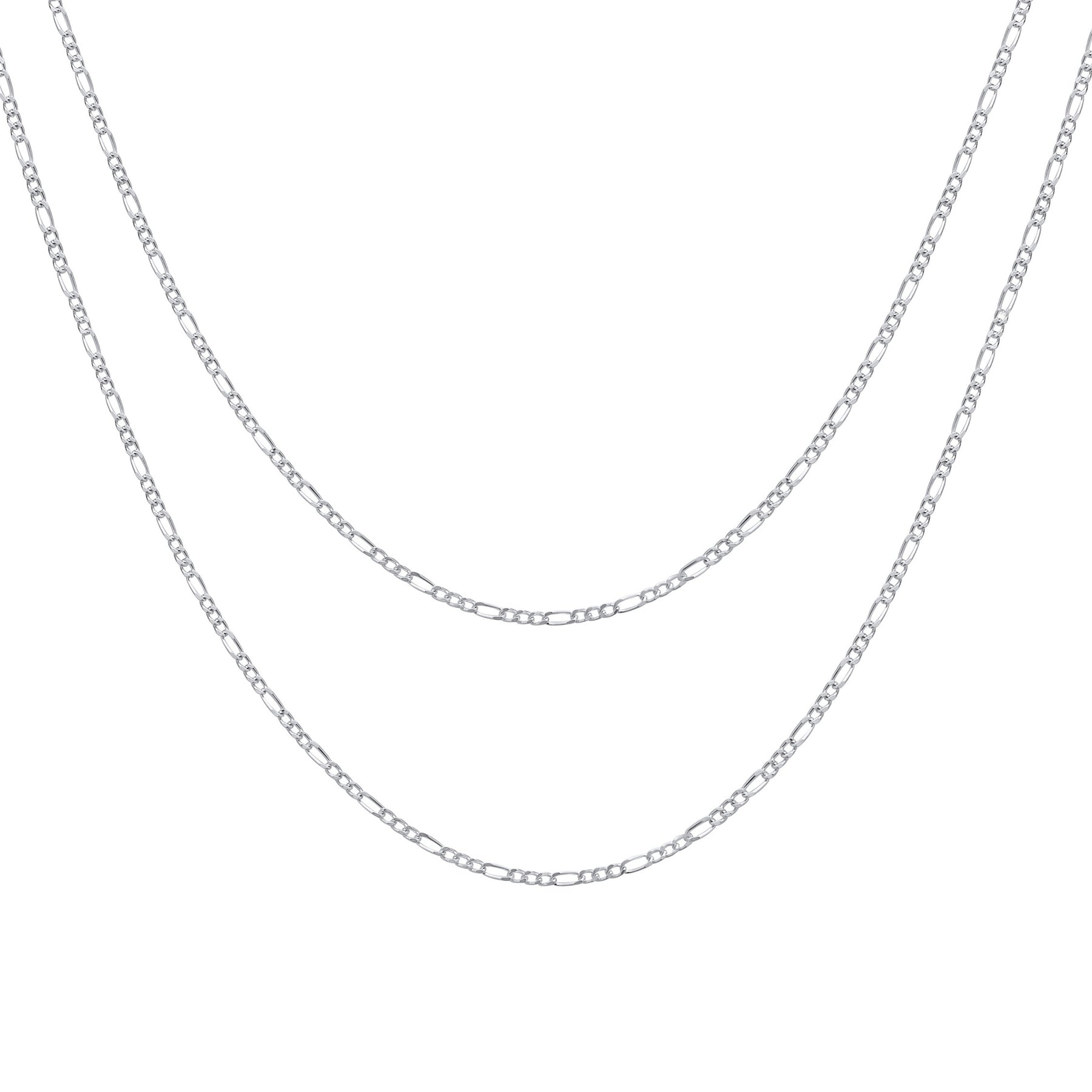 Set of 2 Thin 50 Gauge Sterling Silver Figaro Chain Necklace 20 Inch and 24 Inch